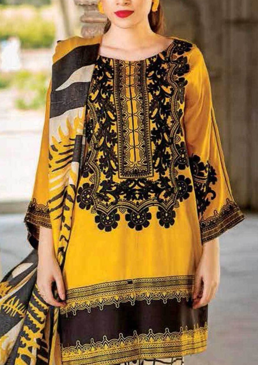 Grace S595-Embroidered 3pc Lawn dress with Printed Chiffon dupatta.