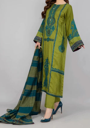 Grace W261- Embroidered 3pc linen dress with Printed Organza dupatta.
