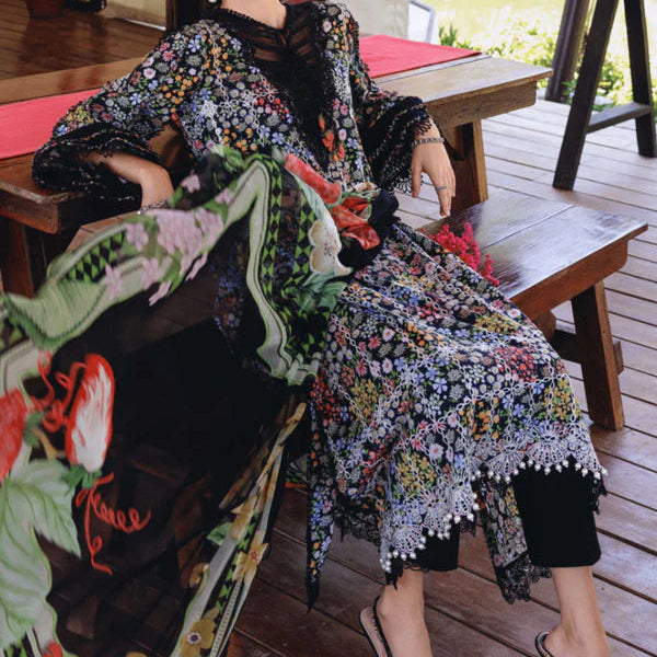 Grace S1362 - Printed & Embroidered 3pc Chickankari Lawn Dress With Embroidered Sequence Chiffon Dupatta.