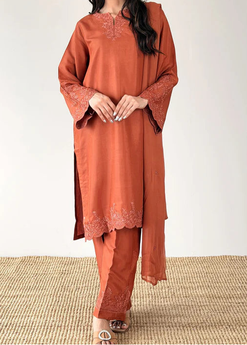 Grace S1450- Embroidered 3pc Lawn Dress With Embroidered Khaddi Net Dupatta.