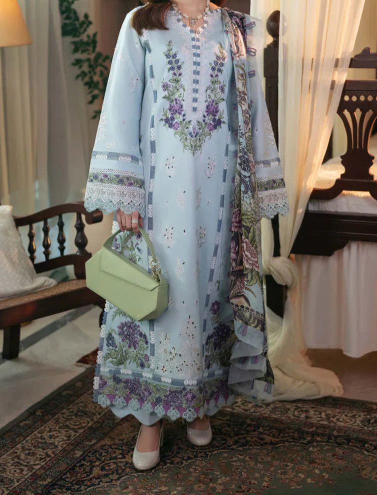 Grace S1240-Embroidered 3pc CHIKANKARI Lawn Dress With Printed Chiffon Dupatta.