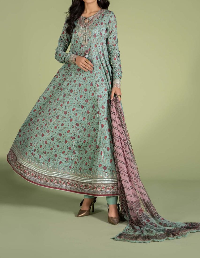 Grace W469-Printed 3pc karandi Dress With Printed karandi Shawl.