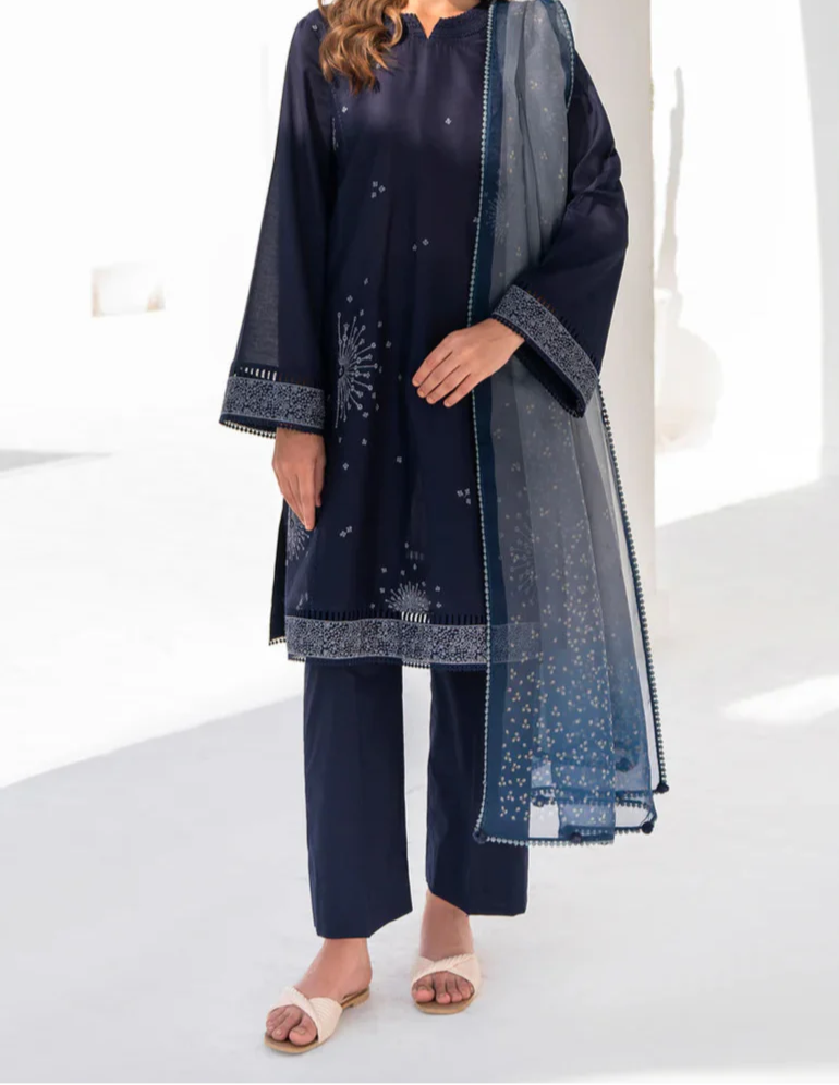 Grace Z(S1193)- Stitched Embroidered 3pc Lawn Dress With Printed Munar Dupatta.