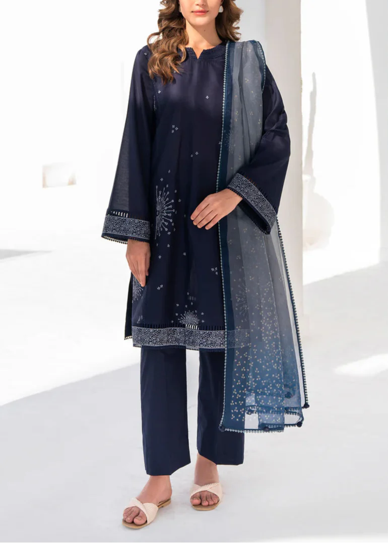 Grace Z116- Stitched Embroidered 3pc Lawn Dress With Printed Munar Dupatta.