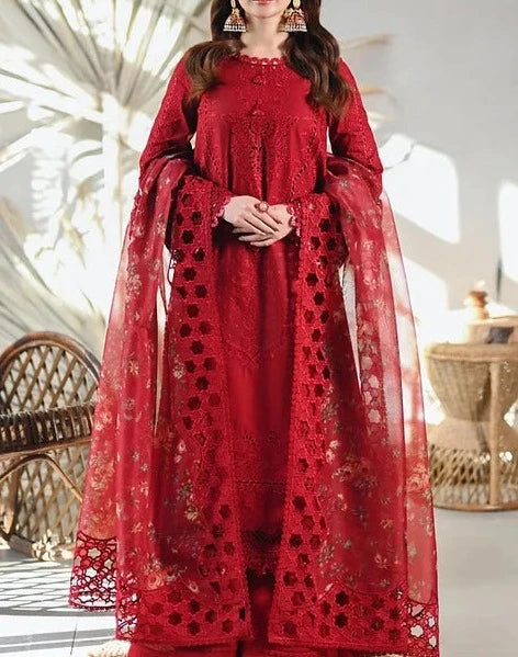 Grace S632-Embroidered 3PC Chickan Lawn with Embroidered Organza dupatta.