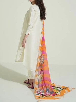 Grace S499-Dyed 3pc lawn dress with printed silk dupatta.