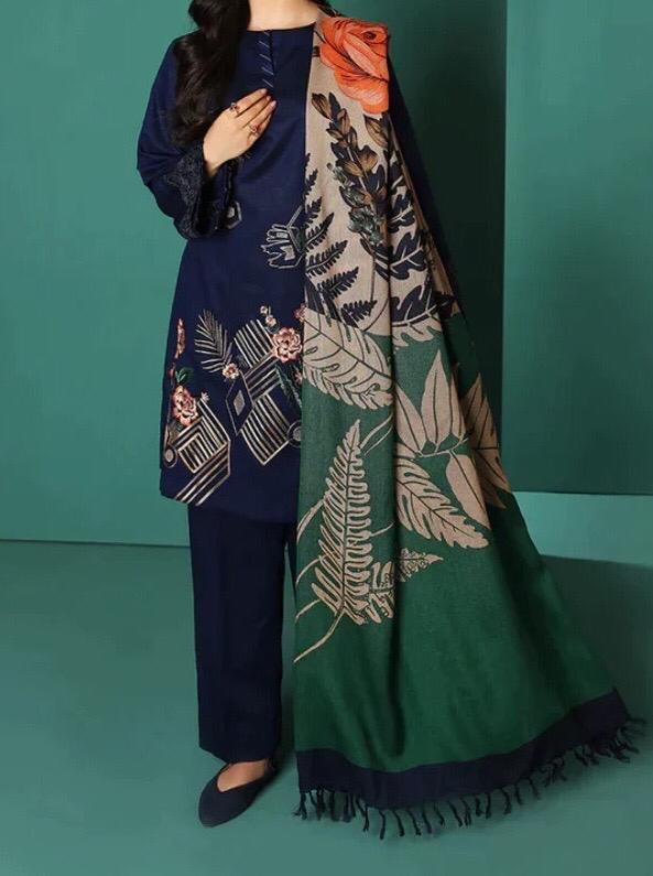 Grace W183 - Embroidered 3pc marina dress with printed silk dupatta