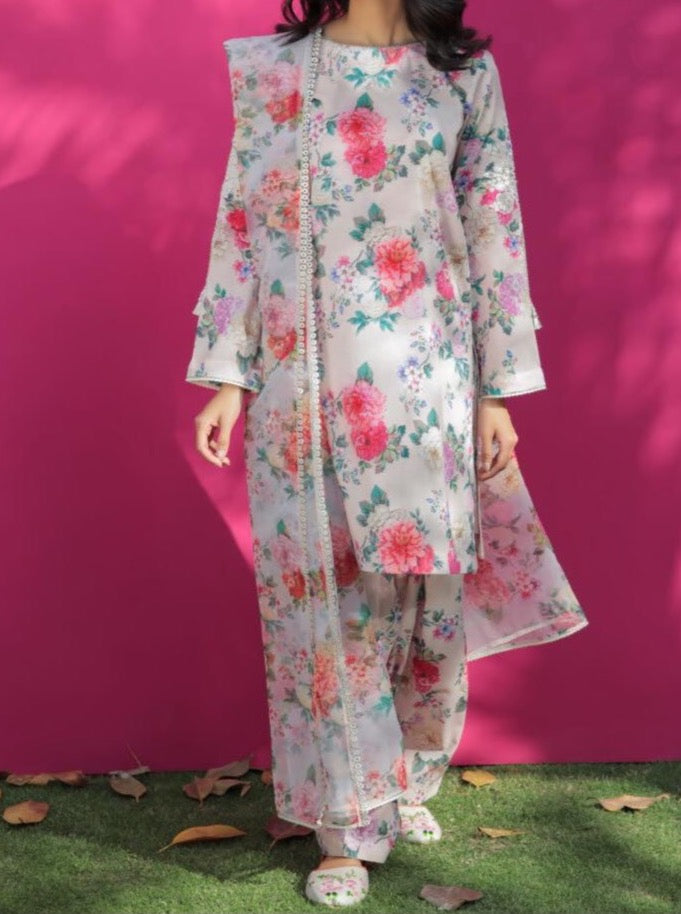 Grace S334 - Printed 3pc lawn dress with Printed organza dupatta.