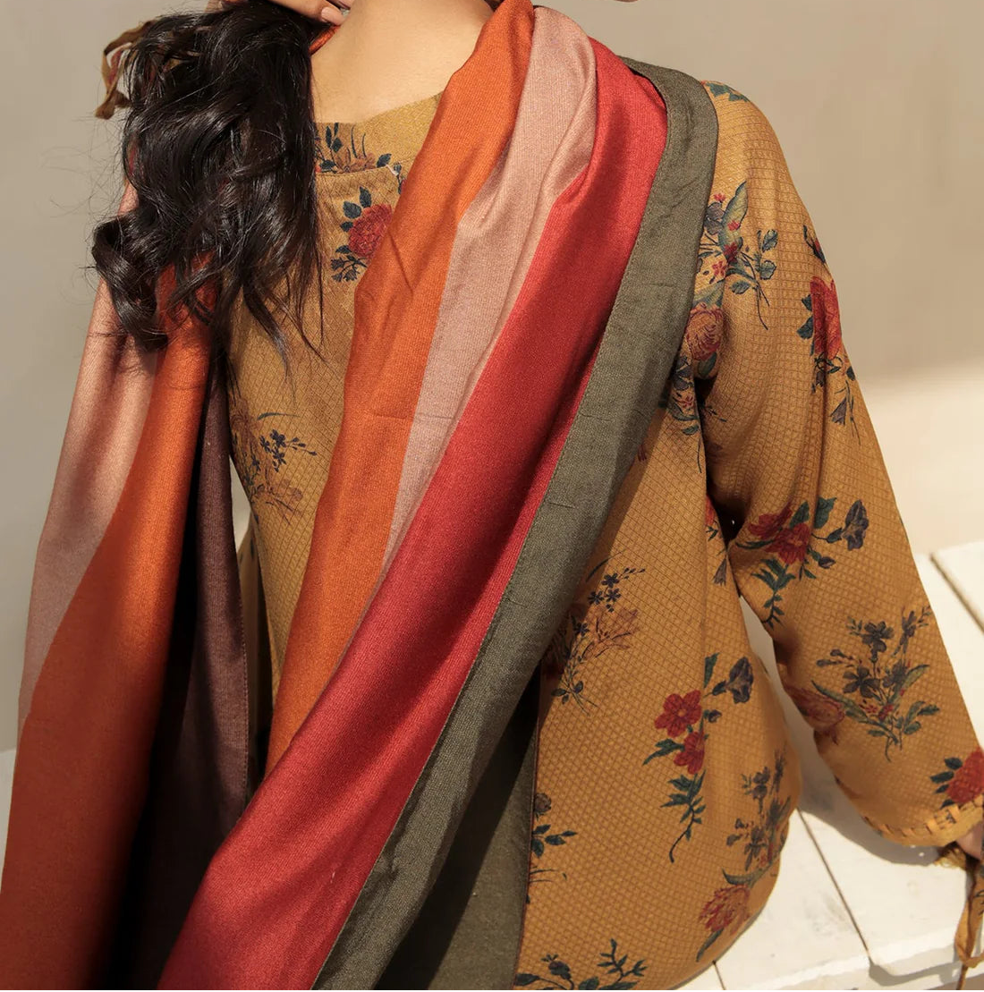 Grace W835 - Digital Printed 3pc Karandi Dress With Digital Printed Karandi Shawl.