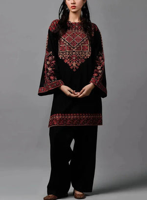 Grace W338-Embroidered 3pc khaddar dress With Plain dyed Wool Shawl.
