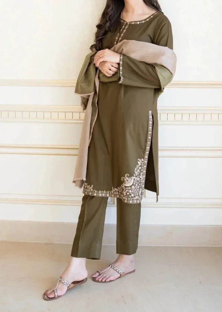 Grace Z130- Stitched Embroidered 3pc Marina dress with Shawl.