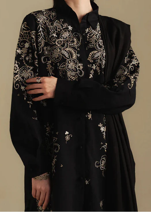 Grace Z-(W929) - Stitched Embroidered 3pc Marina Dress With Embroidered Marina Shawl.