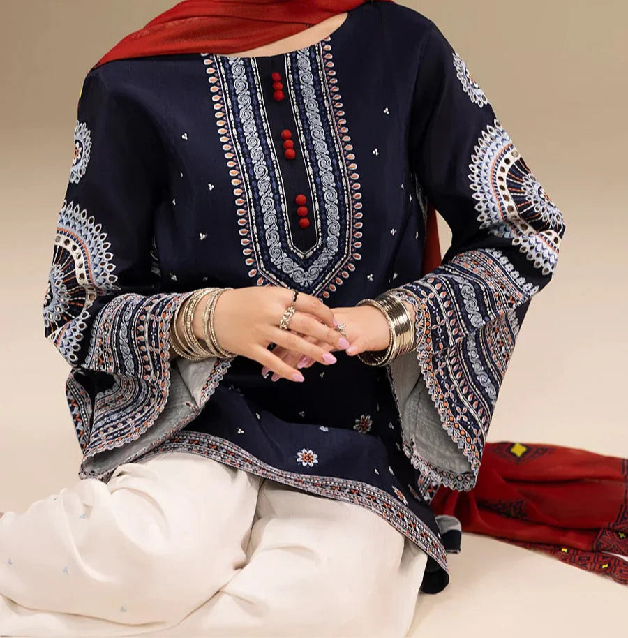 Grace W694-Embroidered 3pc Linen Dress With Printed Shawl