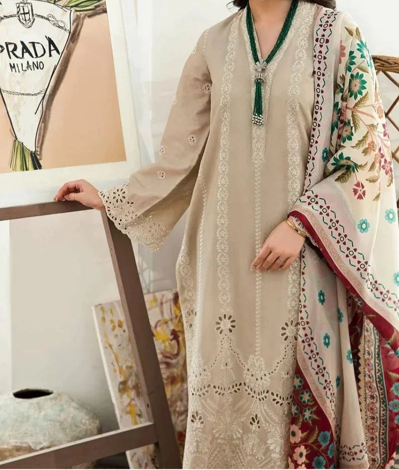 Grace S1224-Embroidered 3pc CHIKANKARI Lawn Dress With Printed Munar Dupatta.