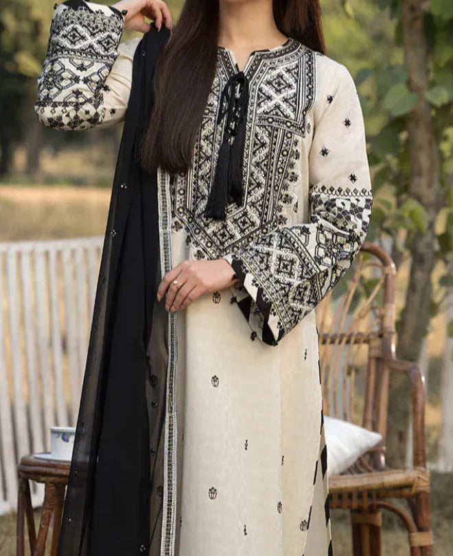 Grace S1222-Embroidered 3pc Lawn Dress With Embroidered Chiffon Dupatta.