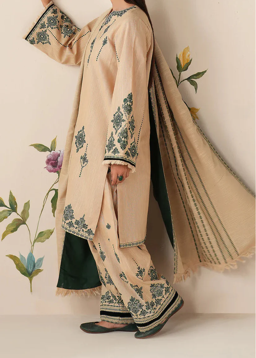 Grace Z-(W861) - Stitched Embroidered 3pc Marina Dress With Printed Shawl.