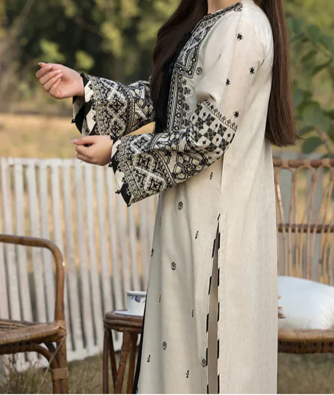 Grace Z(S1222)- Stitched Embroidered 3pc Lawn Dress With Embroidered Chiffon Dupatta.