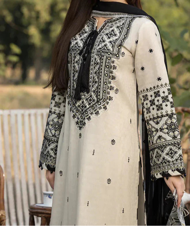 Grace Z(S1222)- Stitched Embroidered 3pc Lawn Dress With Embroidered Chiffon Dupatta.