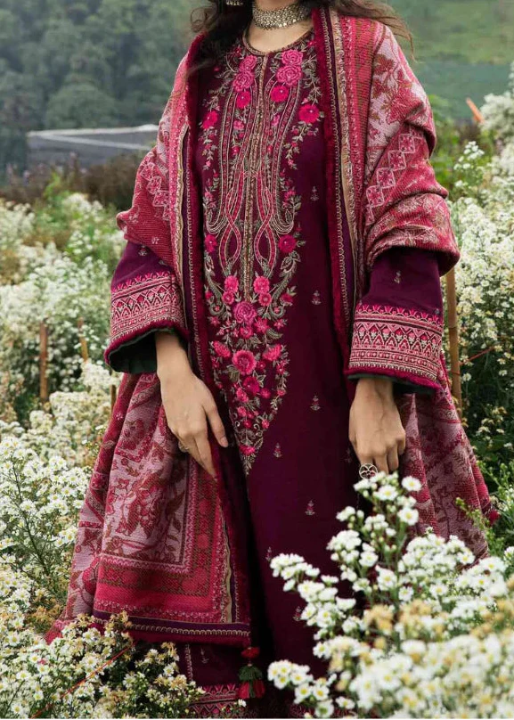 Grace Z-(W1001) - Stitched Embroidered 3pc Marina Dress With Printed Shawl.