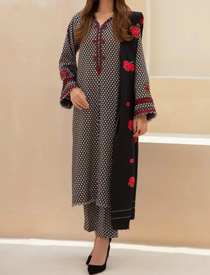 Grace W390-Printed 3pc karandi dress with Printed karandi net Shwal.