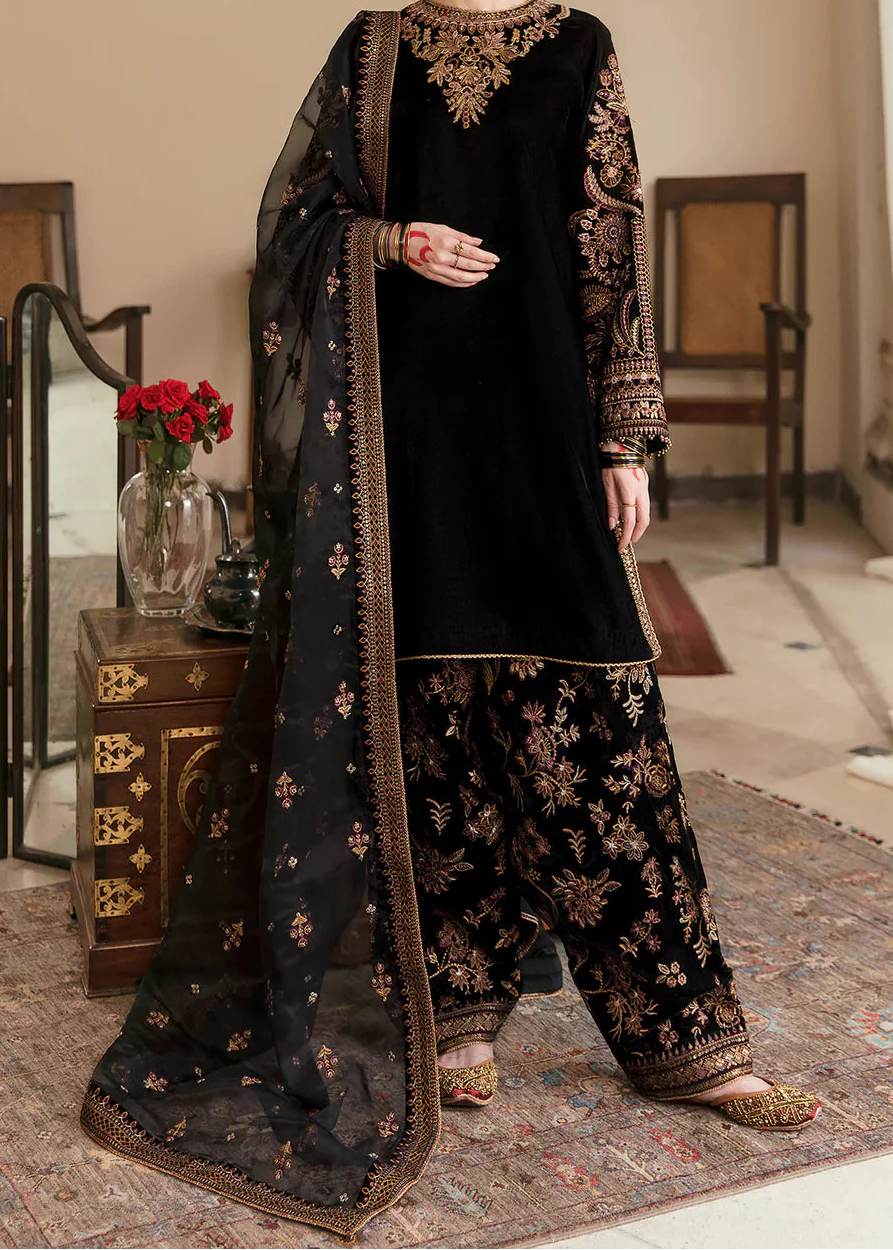 Grace Z-(W824) - Stitched Embroidered 3pc Velvet Dress Dress With Embroidered Organza Dupatta.
