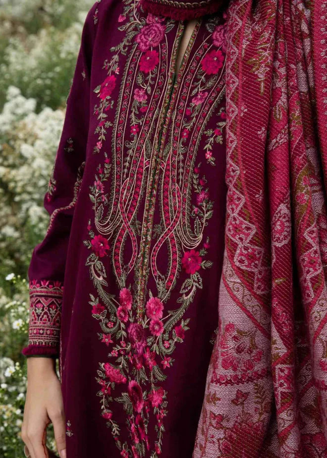 Grace Z-(W1001) - Stitched Embroidered 3pc Marina Dress With Printed Shawl.