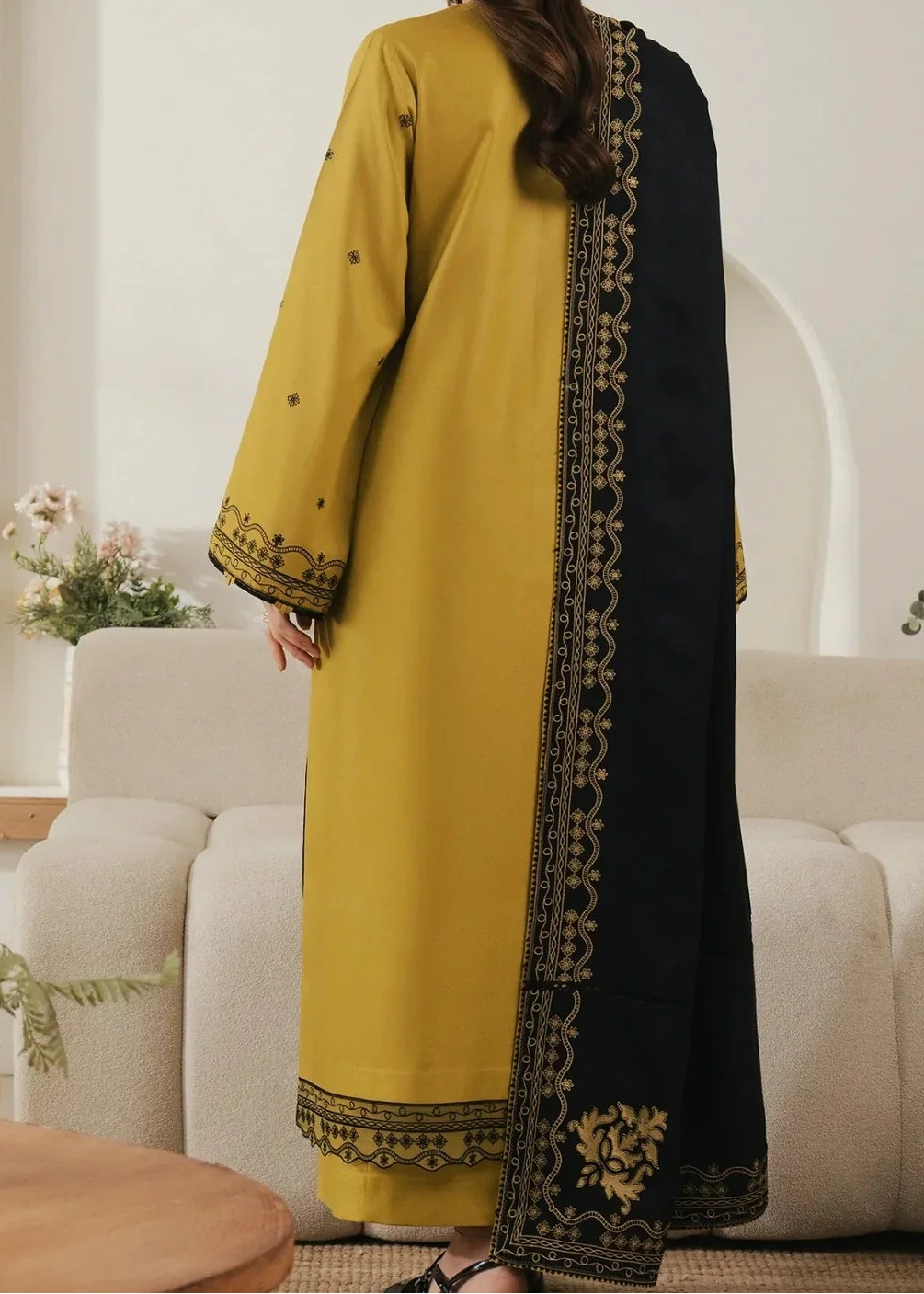 Grace W1010-Embroidered 3pc Marina Dress With Printed Shawl.
