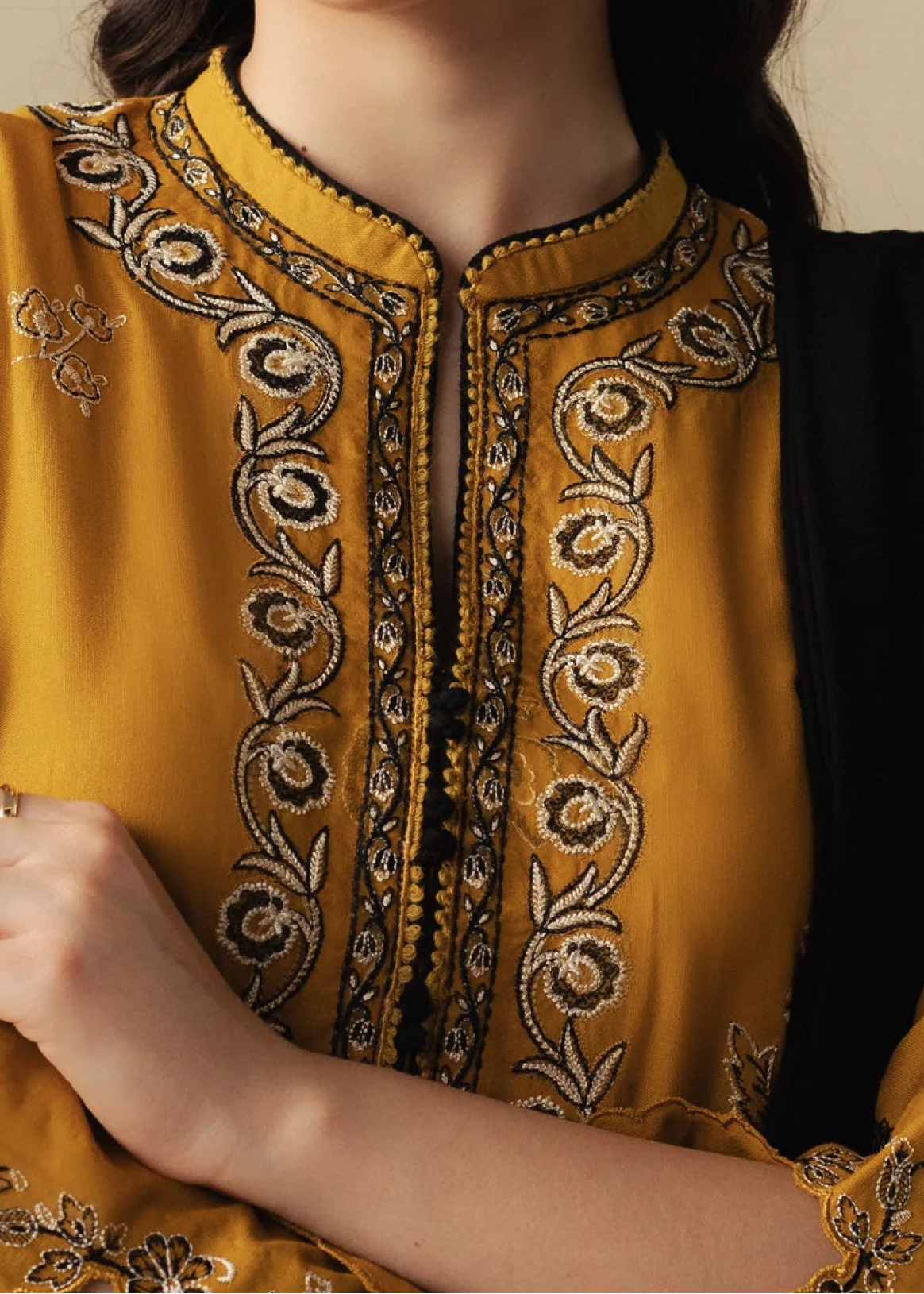 Grace W845-Embroidered 3pc Marina Dress With Printed Shawl.