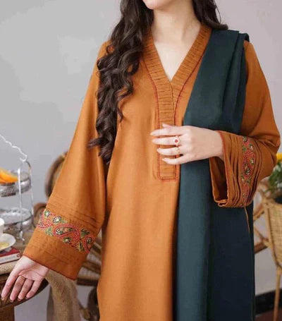 Grace Z-(W104)- Stitched Embroidered 3PC Marina Dress with Embroidered Marina Shawl.