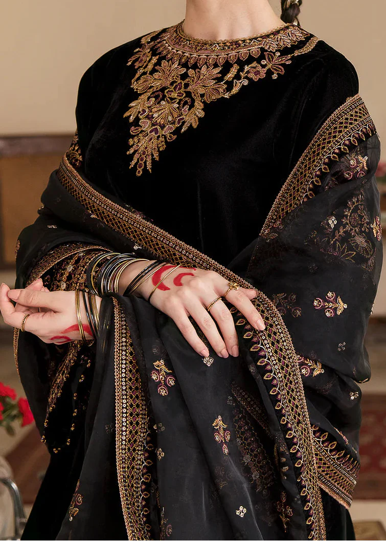 Grace Z-(W824) - Stitched Embroidered 3pc Velvet Dress Dress With Embroidered Organza Dupatta.