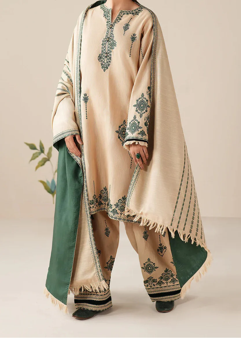 Grace Z-(W861) - Stitched Embroidered 3pc Marina Dress With Printed Shawl.
