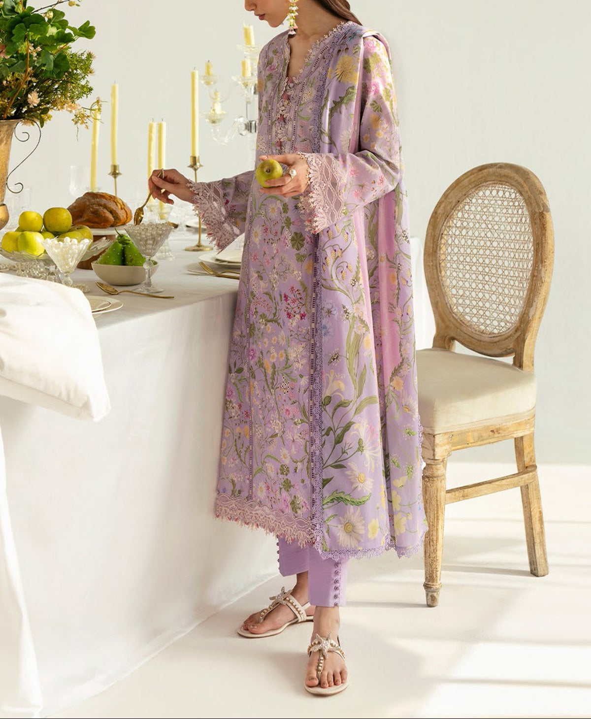 Grace S1134-Embroidered 3pc CHIKANKARI Lawn dress with Printed Chiffon Dupatta.