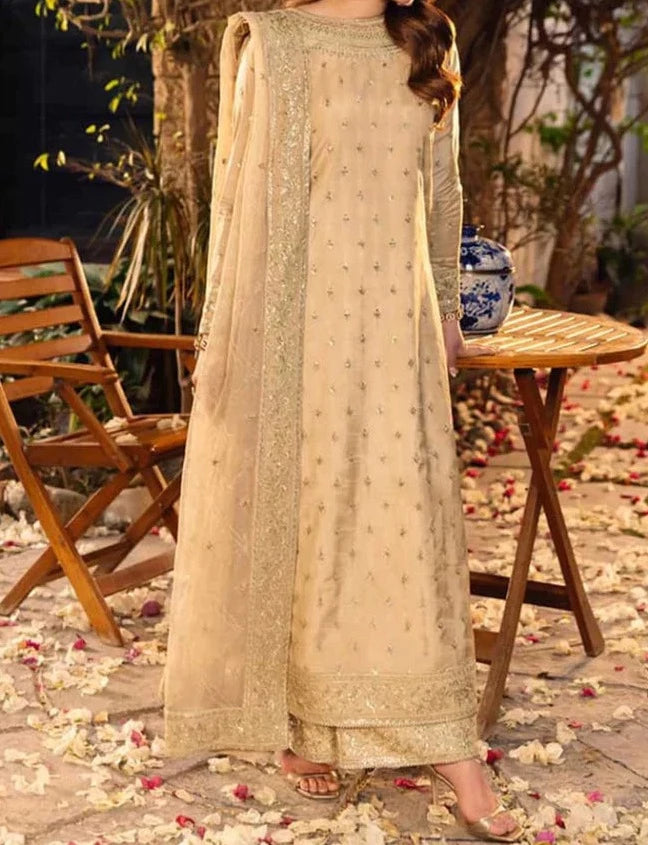 Grace W321-Embroidered 3pc Kataan Silk dress With Embroidered Organza dupatta.