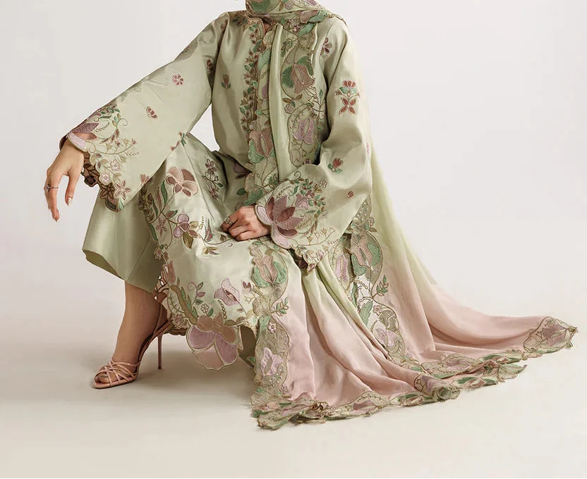 Grace W1041 - Embroidered 3pc Marina Dress With Tie & Dye Chiffon Dupatta.