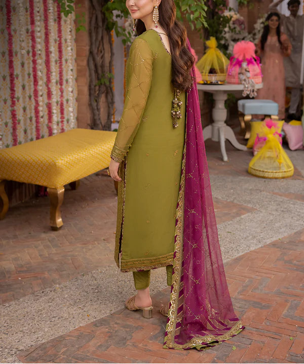 Grace W630- Embroidered 3pc Linen Dress with Embroidered Chiffon Dupatta.