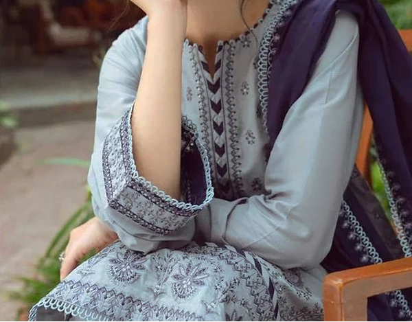 Grace W827-Embroidered 3pc Marina Dress With Embroidered Marina Shawl.