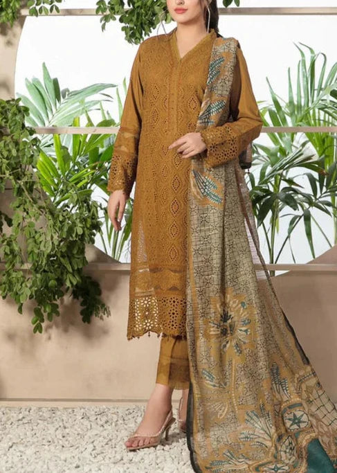 Grace W658-Embroidered 3pc Chickan khaddar Dress With Printed shawl.