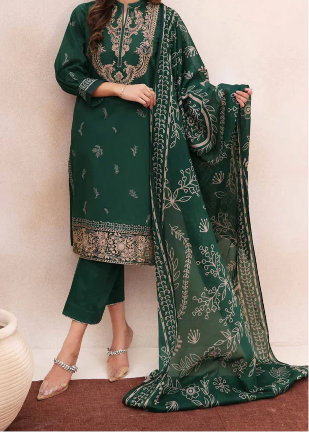 Grace Z-(W706) - Stitched Embroidered 3pc Marina Dress With Printed Shawl