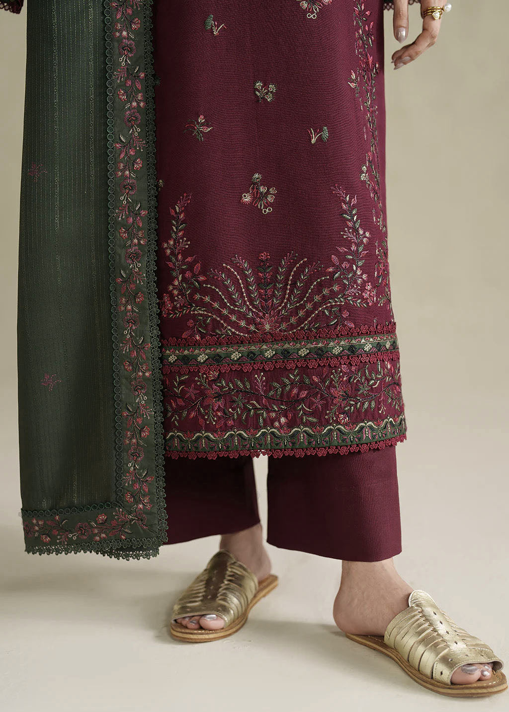 Grace W976-Embroidered 3pc Marina Dress With Printed Shawl.