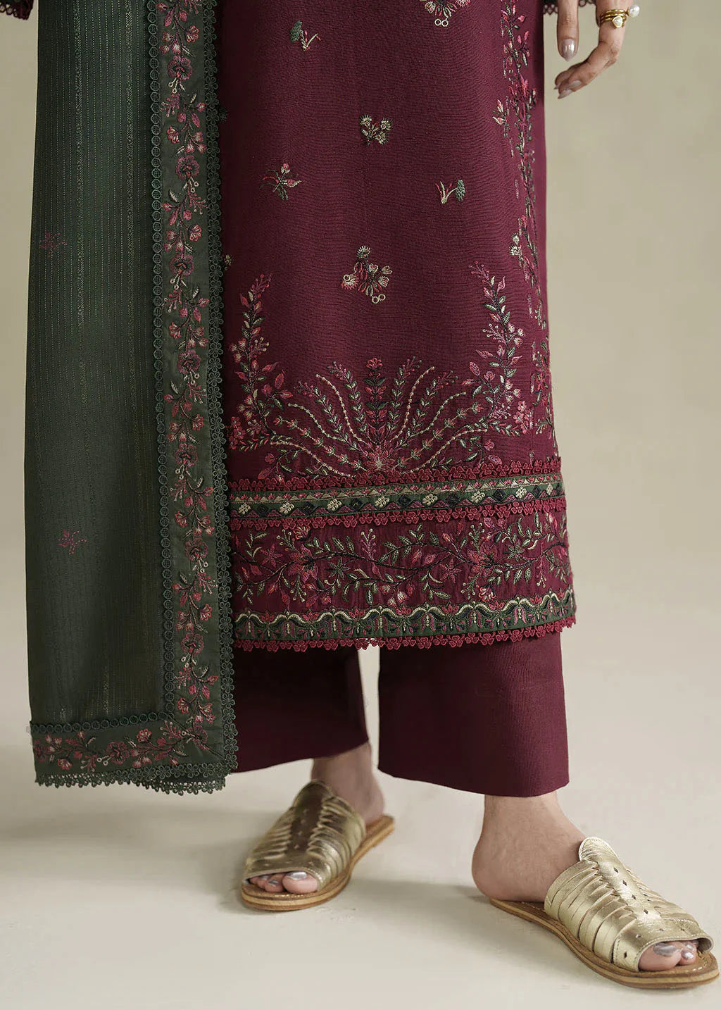 Grace Z-(W976) - Stitched Embroidered 3pc Marina Dress With Printed Shawl.