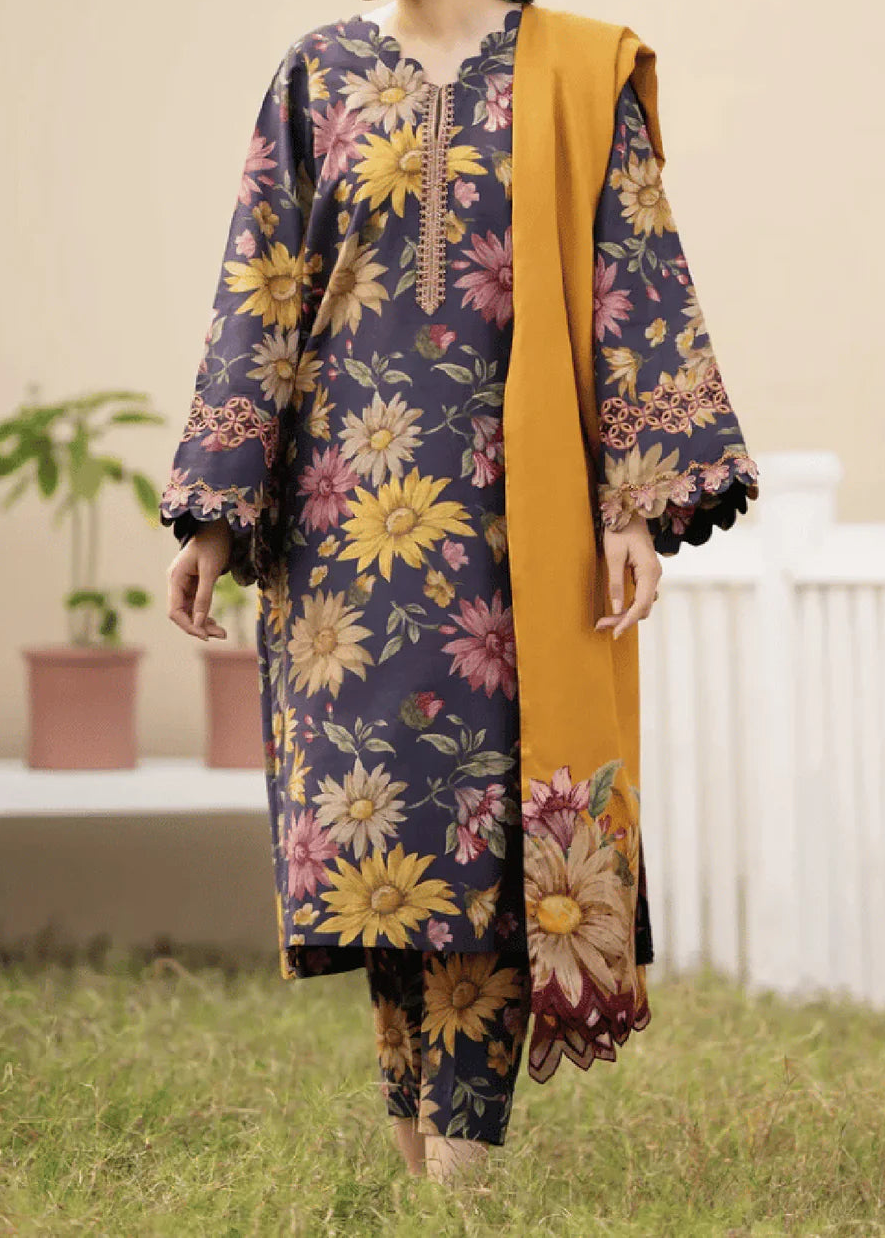 Grace W841 - Digital Printed 3pc Karandi Dress With Digital Printed Karandi Shawl.