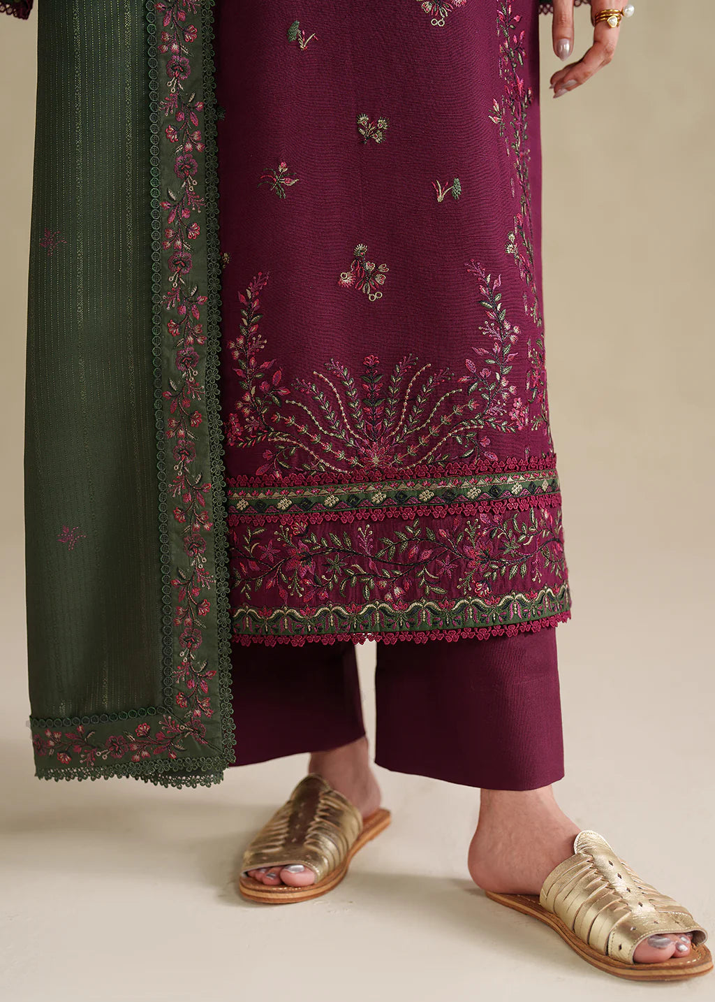 Grace W976-Embroidered 3pc Marina Dress With Printed Shawl.