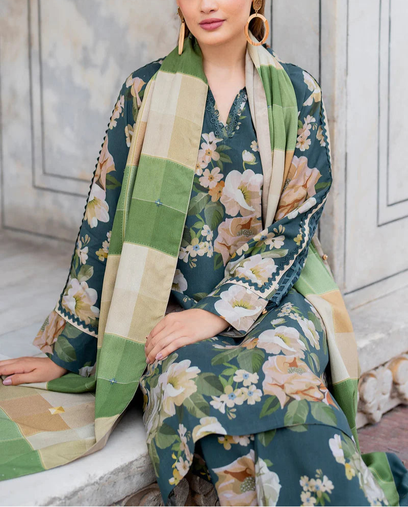 Grace W580-Printed 3pc karandi Dress With Printed karandi Shawl.