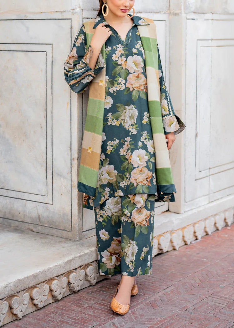 Grace W580-Printed 3pc karandi Dress With Printed karandi Shawl.