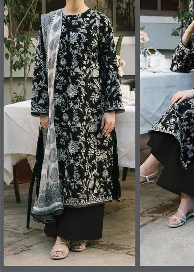 Grace Z-(W742) - Stitched Embroidered 3pc Marina Dress With Printed Shawl.