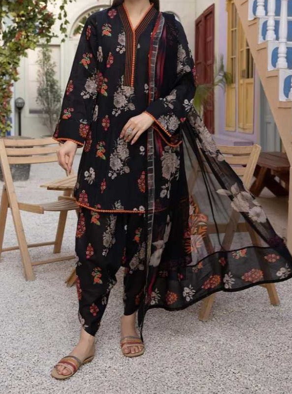 Grace W248- Digital Printed 3pc linen dress with Printed Linen dupatta