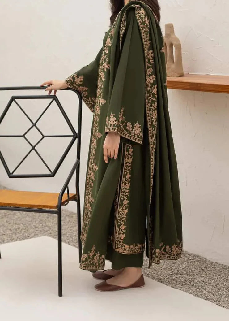 Grace Z-(W772 ) - Stitched Embroidered 3pc Marina Dress With Embroidered Marina Shawl.