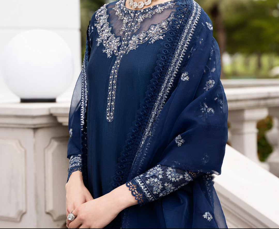 Grace S1226-Embroidered 3pc Sequence Lawn Dress With Embroidered Organza Dupatta.