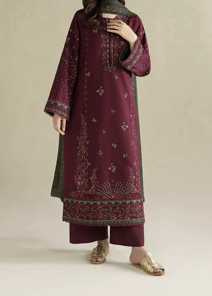 Grace Z-(W976) - Stitched Embroidered 3pc Marina Dress With Printed Shawl.