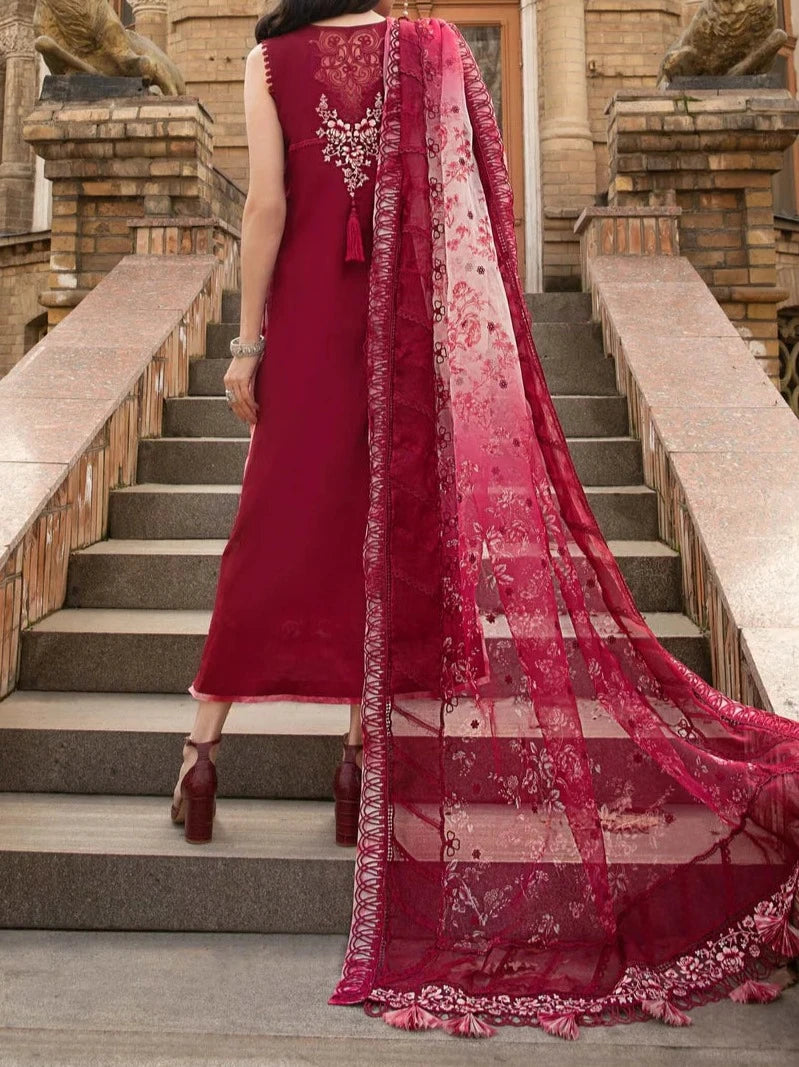 Grace S644-Embroidered 3pc chickan lawn dress with Embroidered organza dupatta.